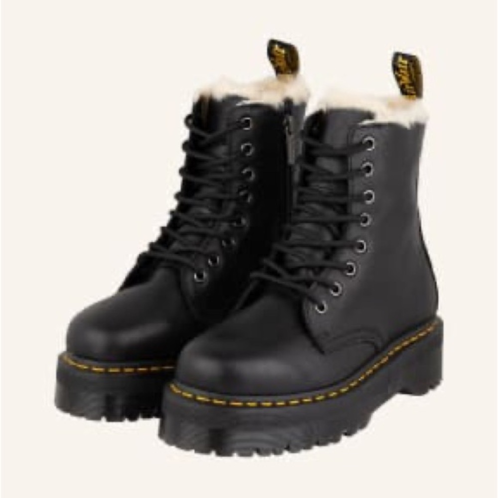 Dr. Marten Women’s Black Leather Fur Lined Winter Boots Jadon Platform - Picture 5 of 14